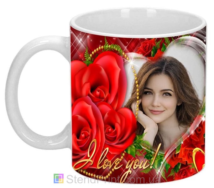 Романтична кружка з фото з червоними трояндами на замовлення