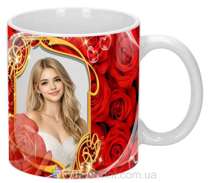 Кружка с фото для любимой с красными розами романтический подарок девушке заказать