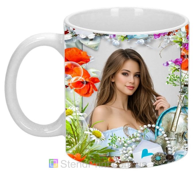 Чашка з фото для дівчини з квітами красивий подарунок замовити