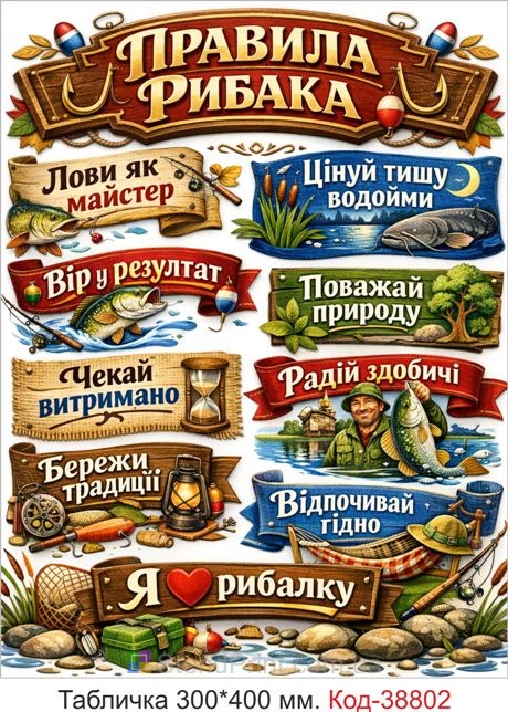 Купить табличку правила рыбака декор для дачи