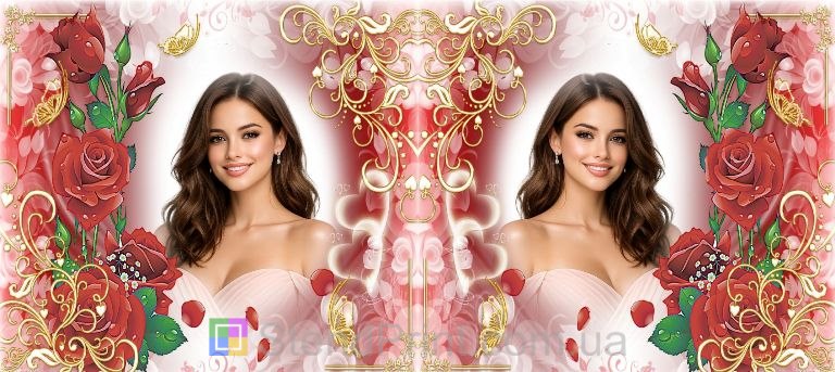 Горнятко з фото з червоними трояндами та золотим візерунком подарунок замовити онлайн