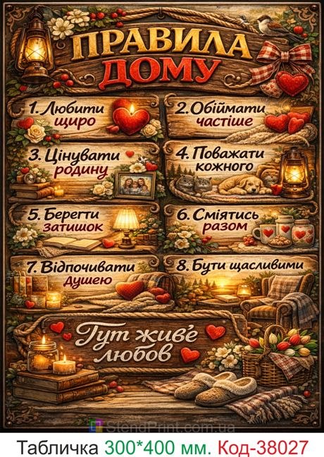 Купити табличку правила дому дерев’яний декор на стіну