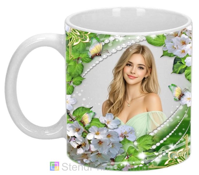 Кружка с фото коллаж цветы жемчуг весна заказать
