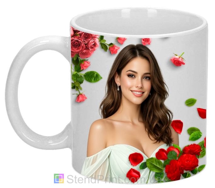 Кружка с фото для девушки с красными розами заказать подарок