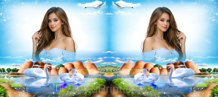 Кружка з фото лебеді, ставок і блакитне небо природа замовити