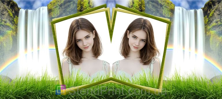 Чашка з фото в рамці водоспаду та гір, природа — замовити