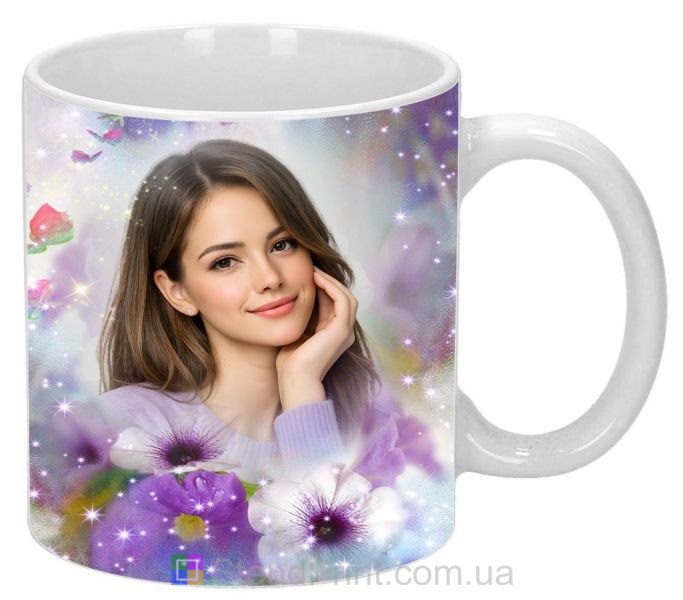 Кружка з фото квіточки та метелики зі своїм фото замовити