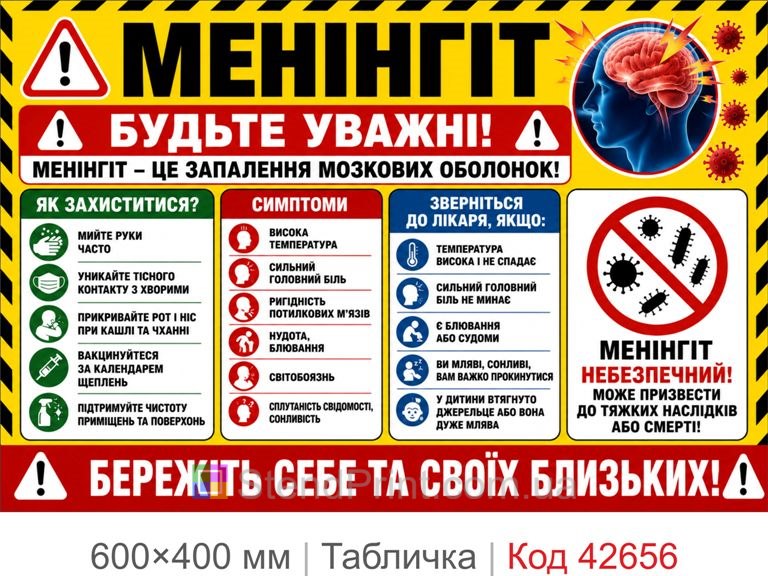 Табличка менінгіт санітарна безпека для школи лікарні Код-42656