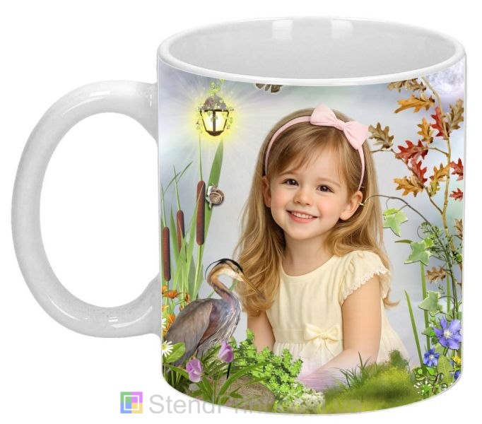 Чашка с фото природа растения и цапля спокойный пейзаж заказать