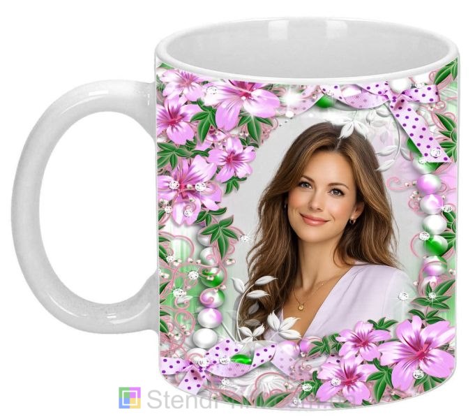 Чашка с фото цветы и разноцветный жемчуг персональный подарок заказать
