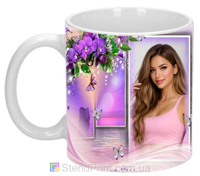 Кружка с фото закат и цветы со своим фото заказать