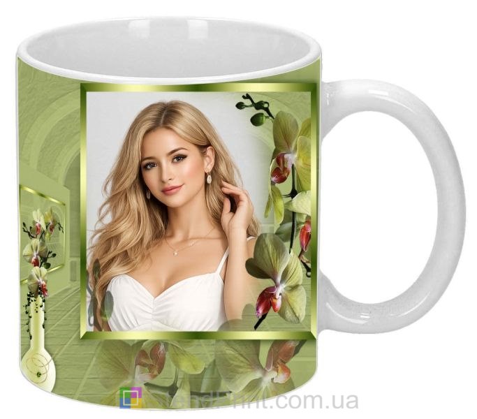 Чашка з фото орхідеї архітектурний фон стильний подарунок замовити