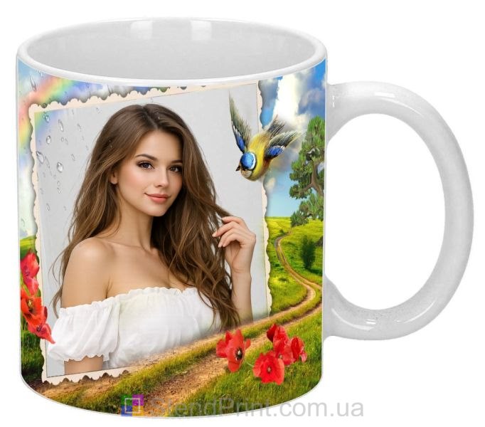 Чашка с фото поле маков радуга дождь природа заказать