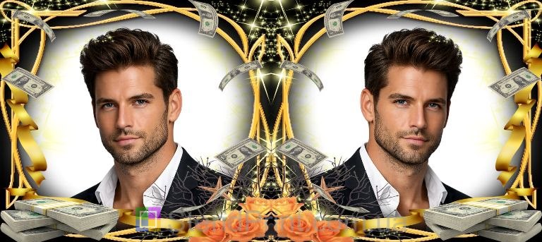 Кружка з фото на подарунок чоловіку в золотому дизайні з грошима