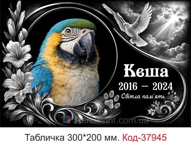 Купити табличку для папуги на могилу з фото