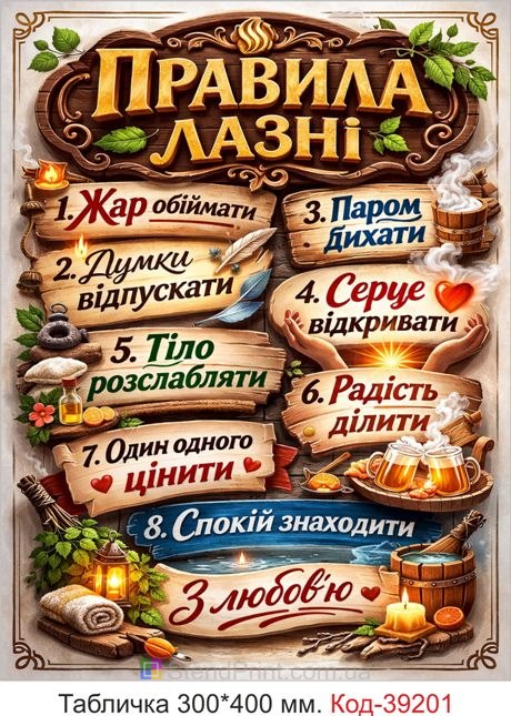 Табличка Правила лазні для бані та сауни купити онлайн