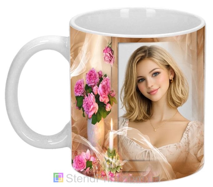 Кружка с фото чайная роза и свеча тёплый уютный подарок заказать