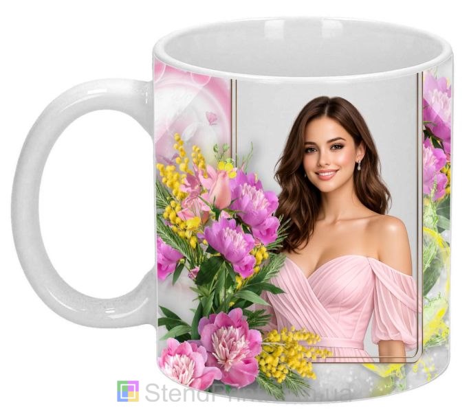 Кружка з фото для дівчини з півоніями красивий подарунок замовити