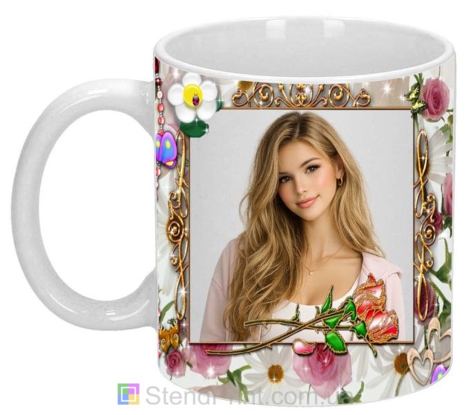 Горнятко з фото для коханої з трояндою в рамці оригінальний подарунок дівчині