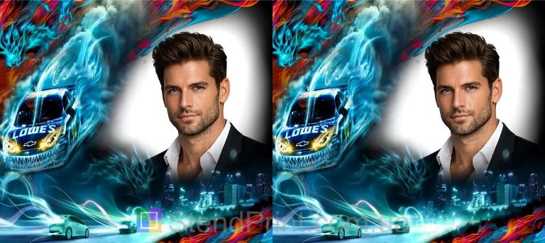 Чашка с фото на подарок мужчине с ночными гонками и неоном