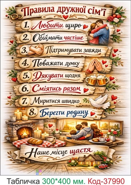 Постер правила дружної сім’ї декор для дому купити