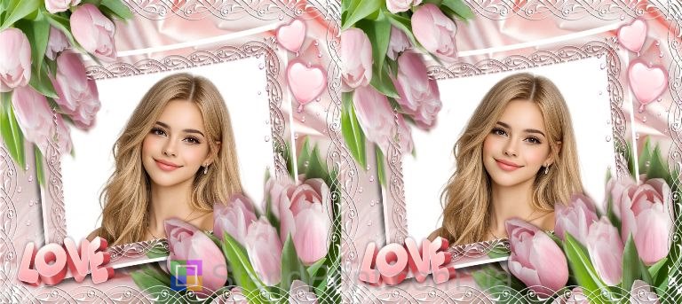 Чашка з фото з тюльпанами та написом LOVE ніжний романтичний подарунок замовити