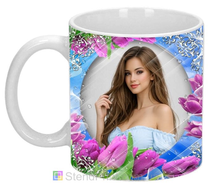 Чашка с фото тюльпаны голубое небо весна заказать