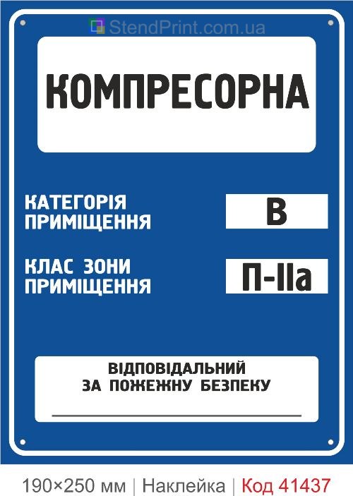 Компресорна В П-IIa наклейка категорія приміщення клас зони