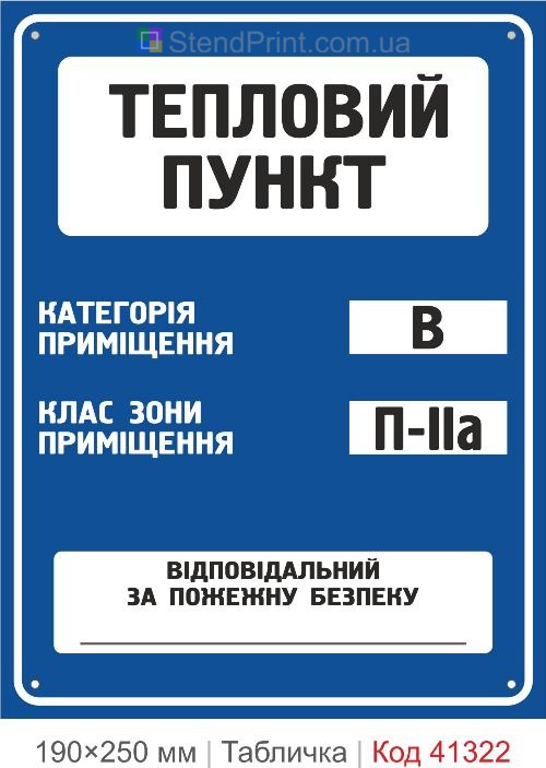 Табличка тепловой пункт категория В класс зоны П-IIа купить