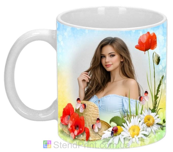 Кружка с фото летние цветы ромашки маки заказать