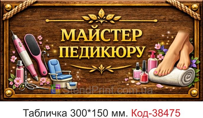 Табличка Майстер педикюру дерев’яний стиль для кабінету замовити