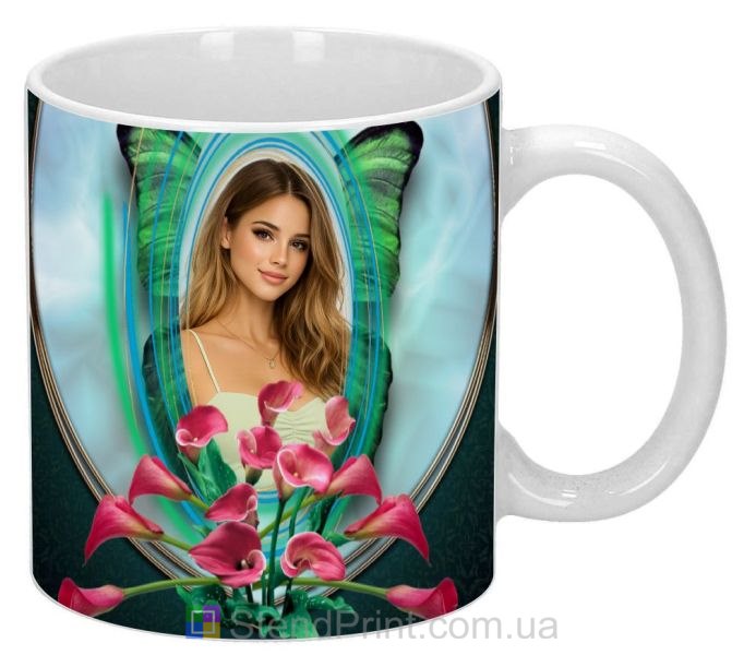 Чашка з фото з квітами калли подарунок дівчині замовити кружку з фото