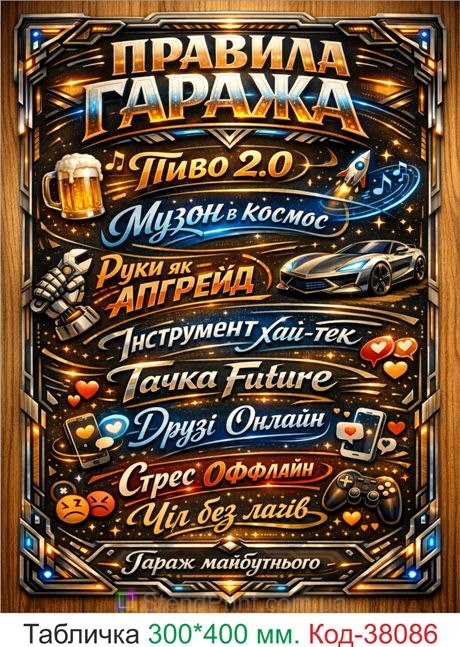 Табличка правила гаража купить неоновый футуристический декор