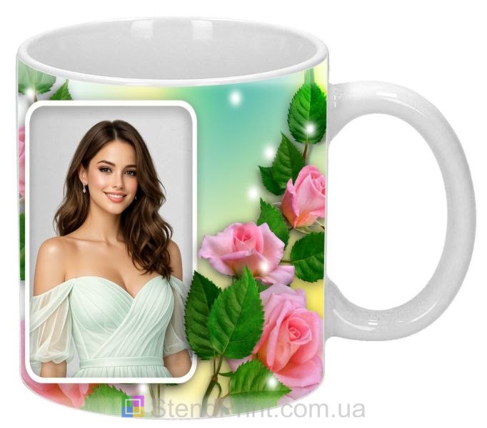 Кружка с фото для девушки с розами красивый подарок заказать