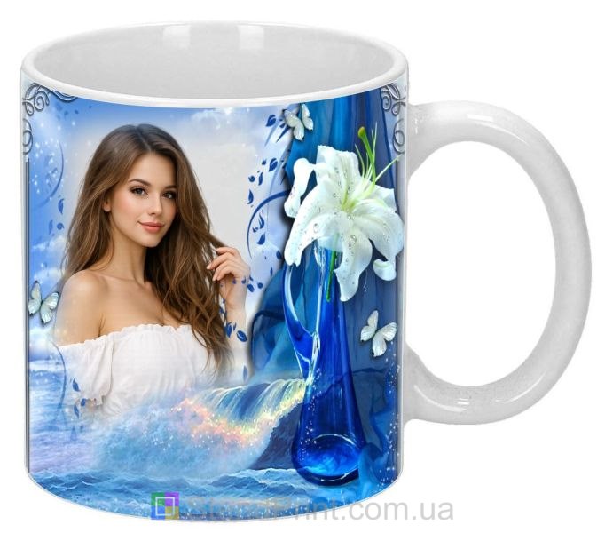 Чашка с фото морская волна и лилия элегантный персональный дизайн заказать