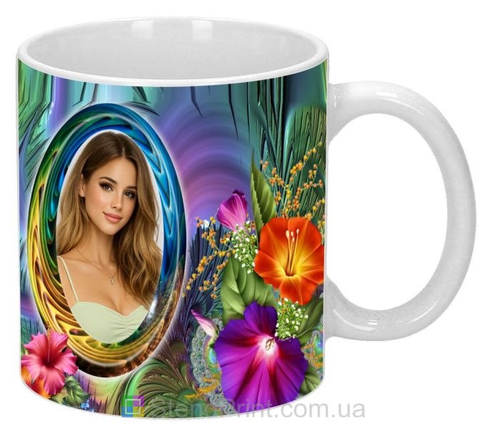 Кружка з фото для дівчини з яскравими квітами оригінальний подарунок замовити