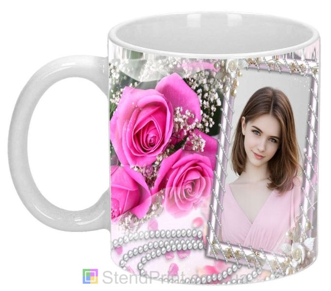 Кружка с фото для девушки с розами красивый подарок заказать