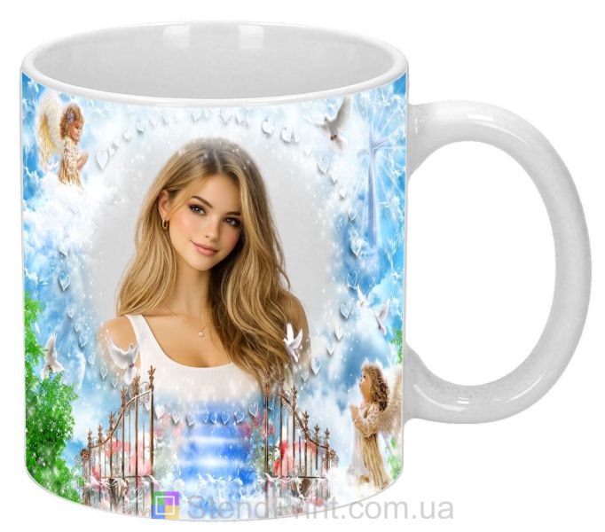 Кружка с фото с ангелами и сердечками романтичный персональный подарок