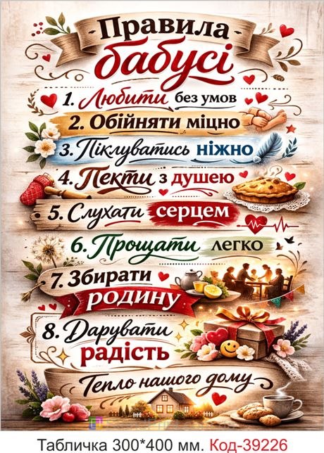 Табличка Правила бабусі в подарунок для бабусі купити онлайн