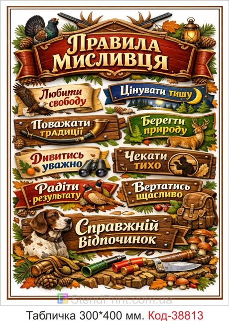 Декоративна табличка мисливця правила на стіну купити