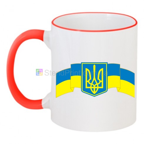 Чашка двоколірна з Гербом України на тлі прапора