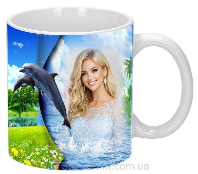 Кружка с фото перелистывающаяся страница дельфины море заказать