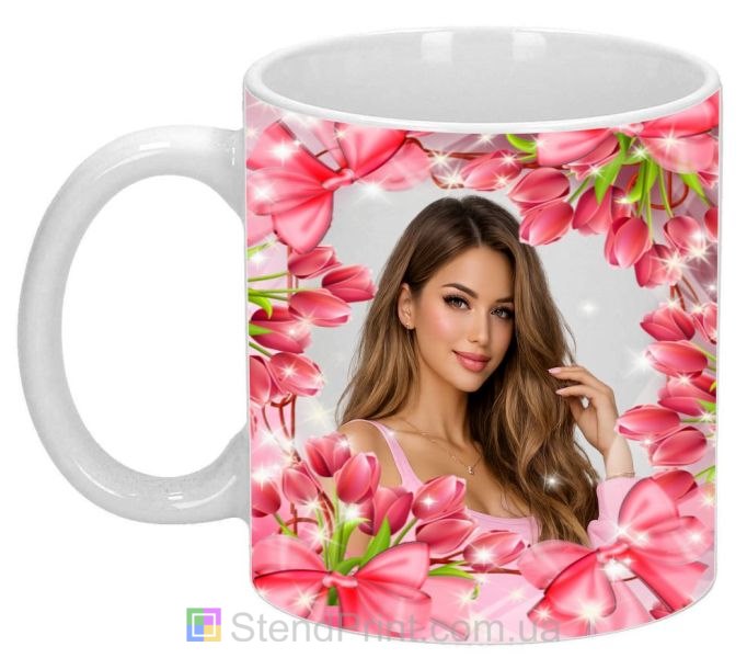 Чашка з фото для дівчини з тюльпанами ніжний подарунок замовити