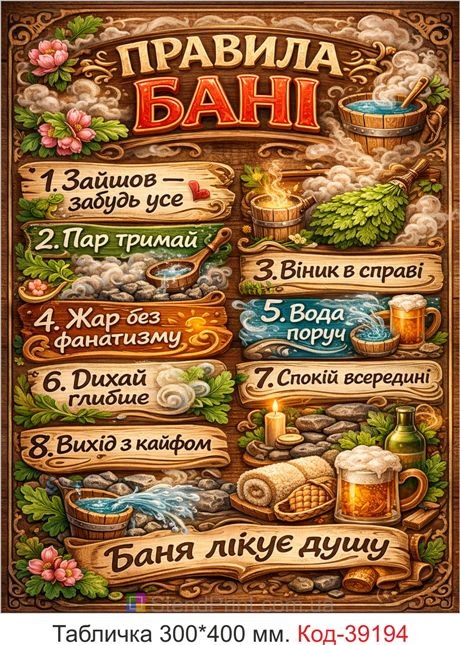 Табличка Правила бані для бані та сауни купити онлайн