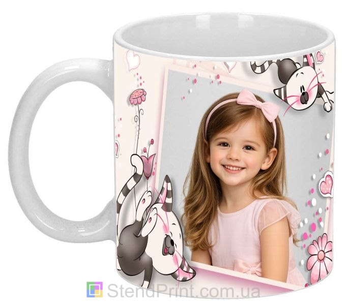 Дитяча кружка з фото котики та сердечка