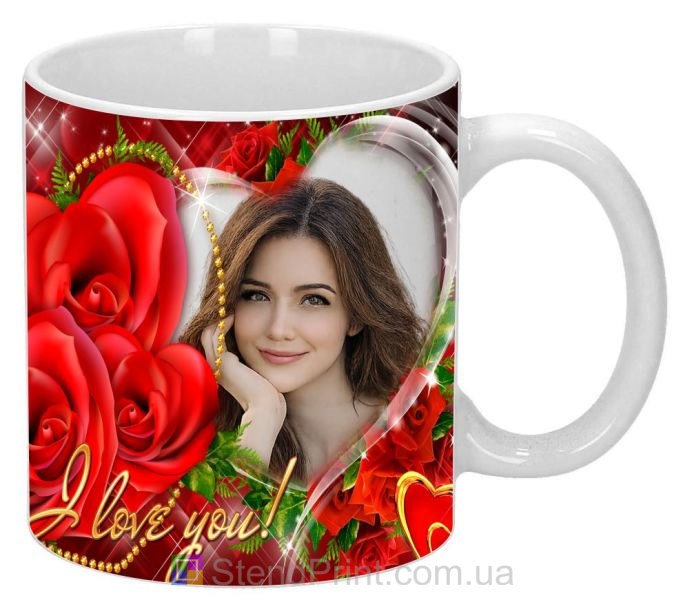 Романтична кружка з фото з червоними трояндами на замовлення
