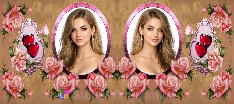 Кружка с фото с розами и сердцами романтичный персональный подарок женщине заказать