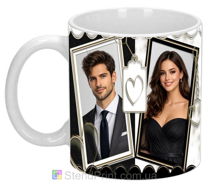 Горнятко з фото для закоханих чорно золота подарунок парі замовити