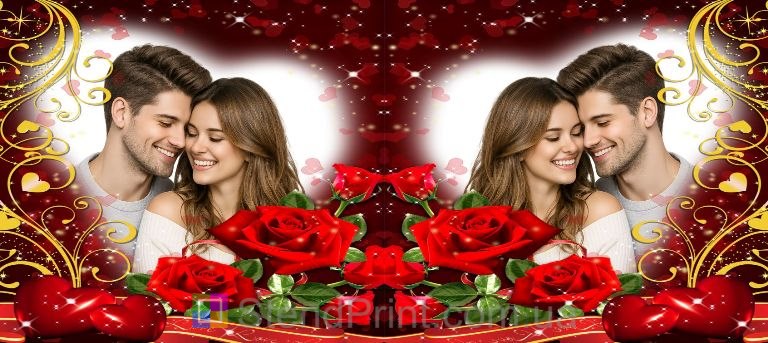 Кружка с фото с красными розами и сердцами романтический персональный подарок заказать