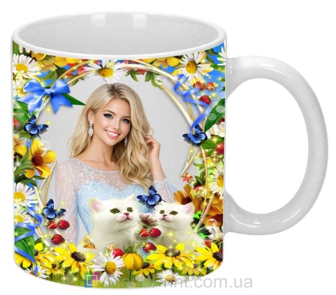Кружка з фото кошенята літні квіти ніжний дизайн замовити